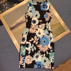 Calvin Klein Black and Blue Floral Sheath Dress size 10